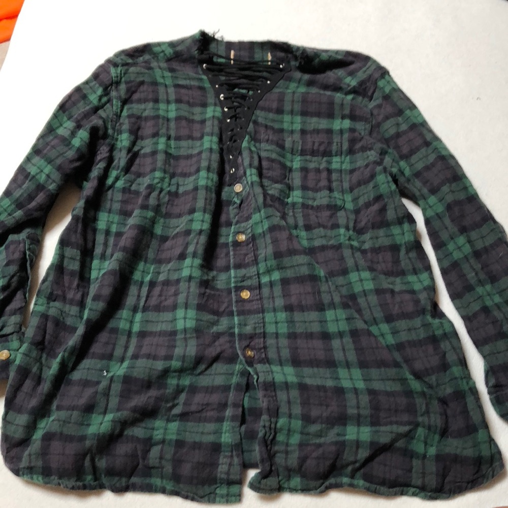 Lace up flannel black and green trendy fall winter